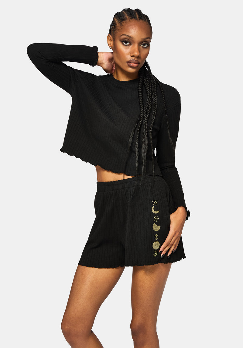 Griffinfly Embroidered Lettuce Hem Pyjama Short