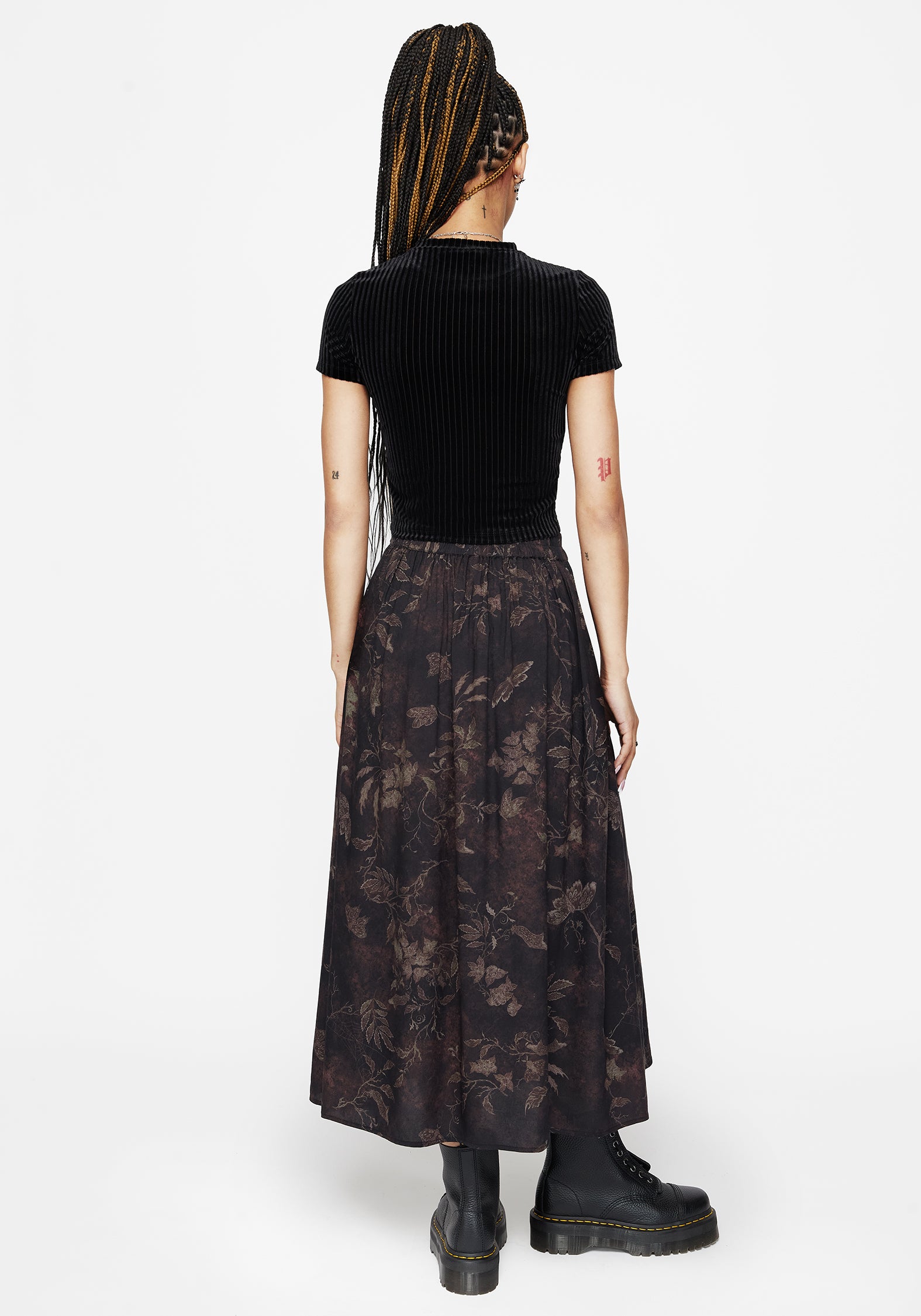 Ashmire Woodland Moth Print Midi Skirt – Disturbia
