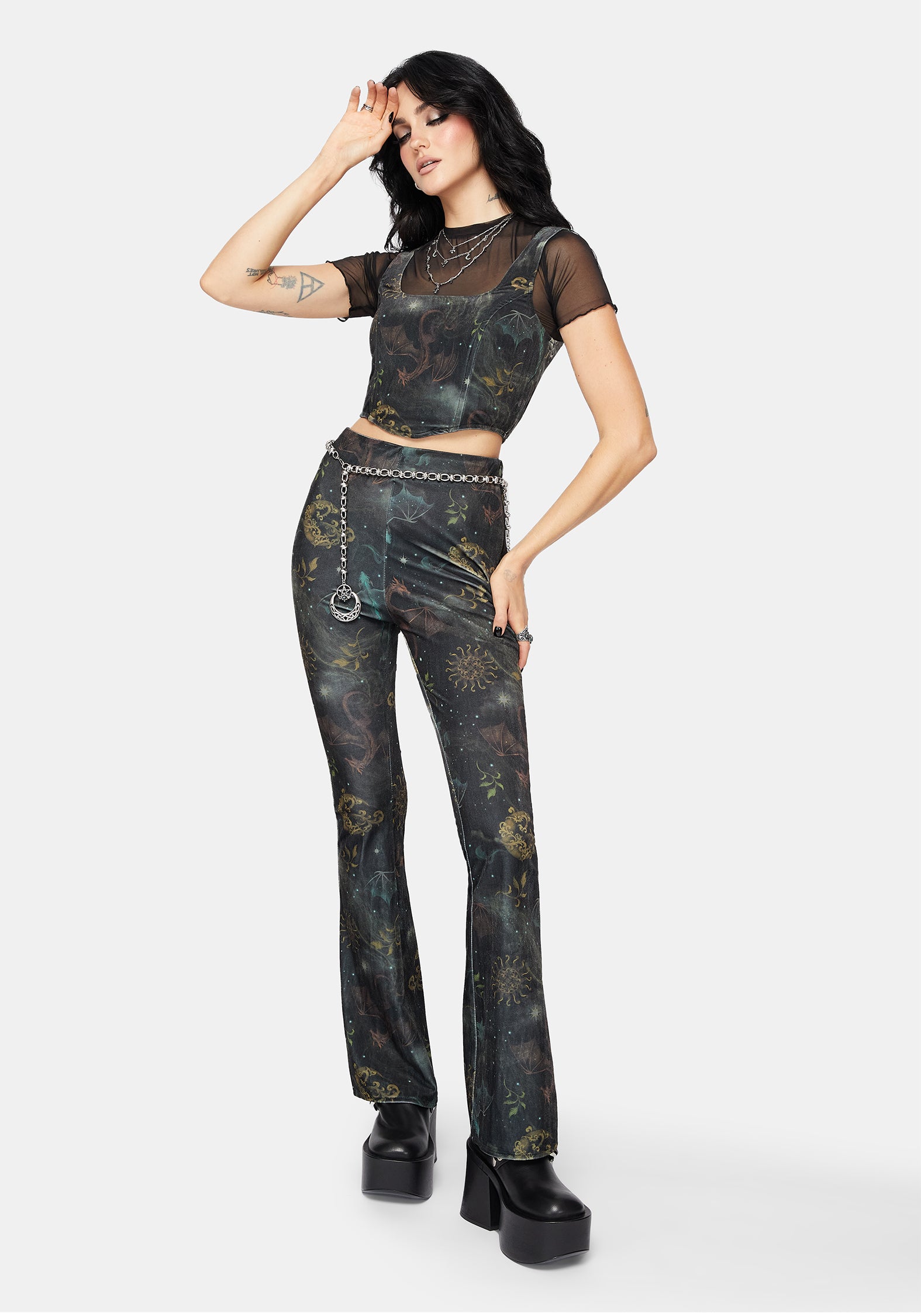 Phoenix Dragon Velour Flare Trouser – Disturbia