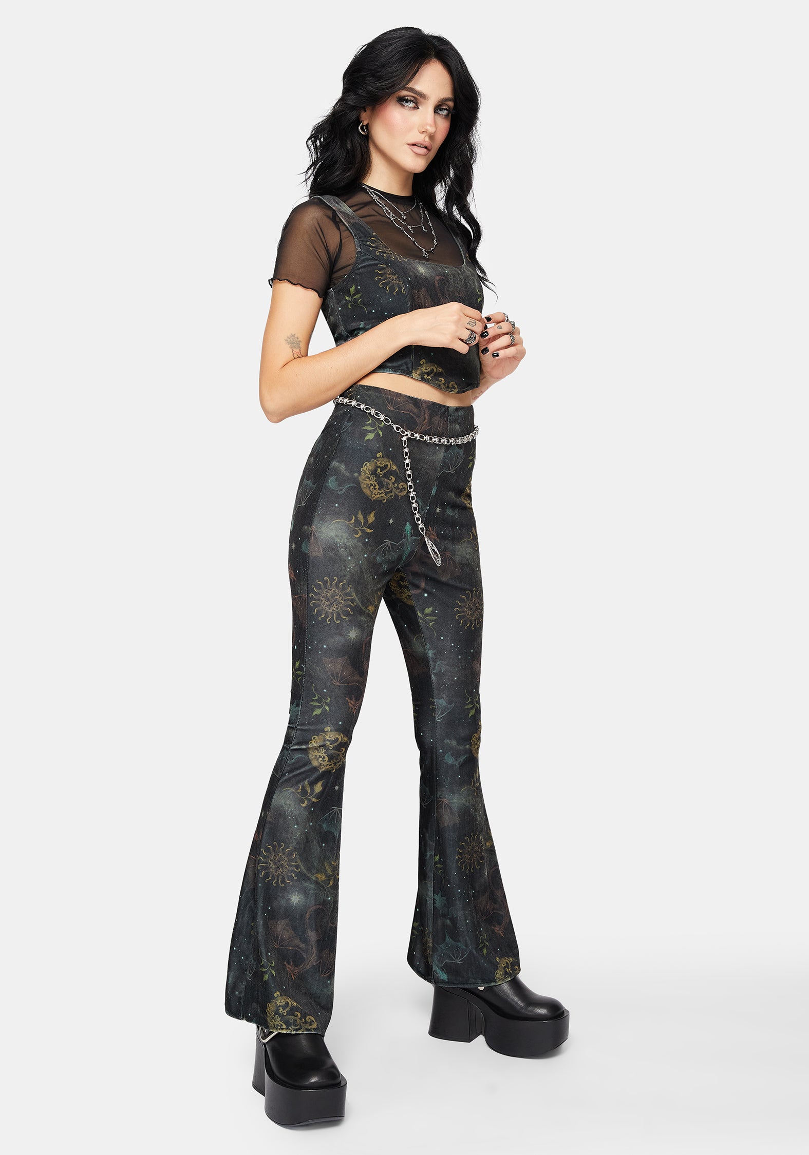 Phoenix Dragon Velour Flare Trouser – Disturbia