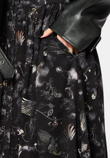 Crimson Magpie and Moth Print Button Up Midi Skirt