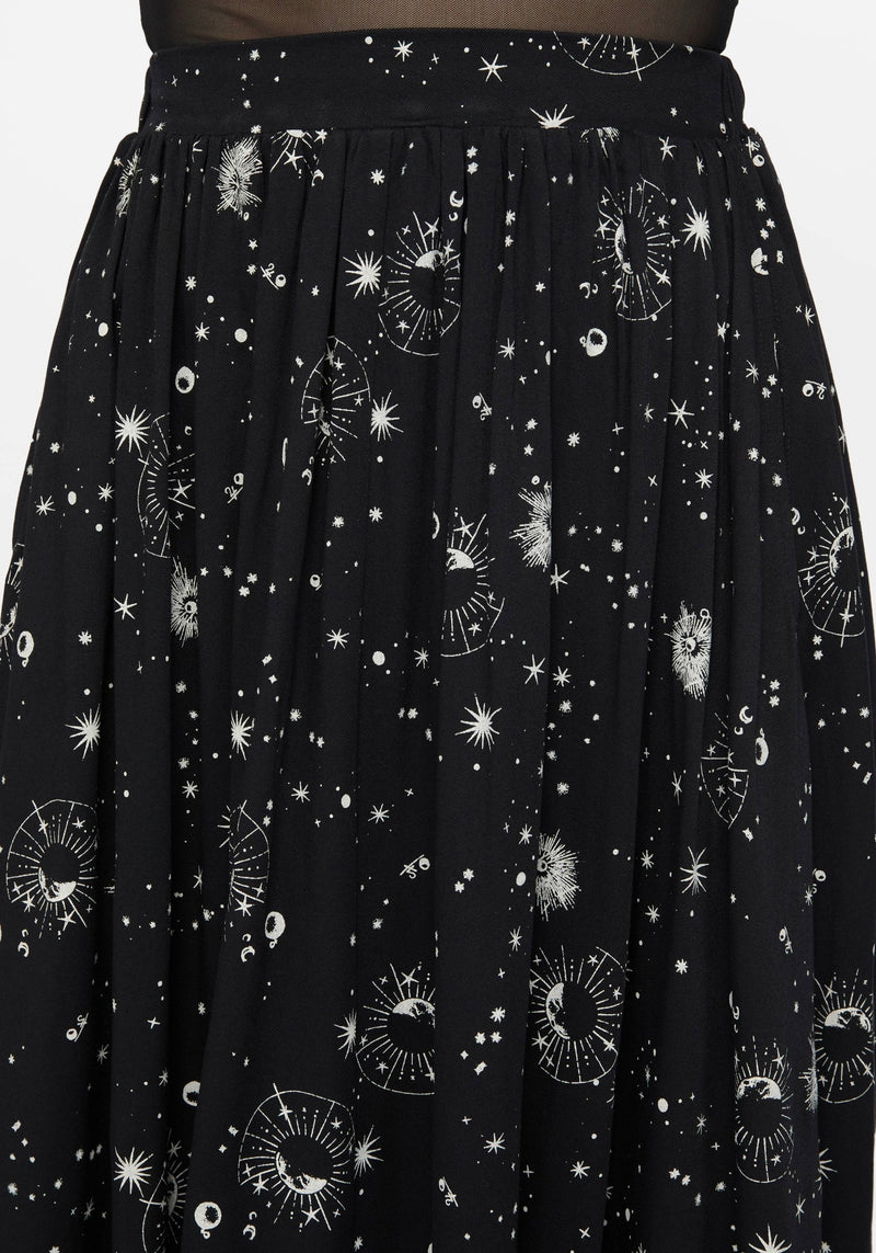 Comet Celestial Printed Handkerchief Hem Midaxi Skirt