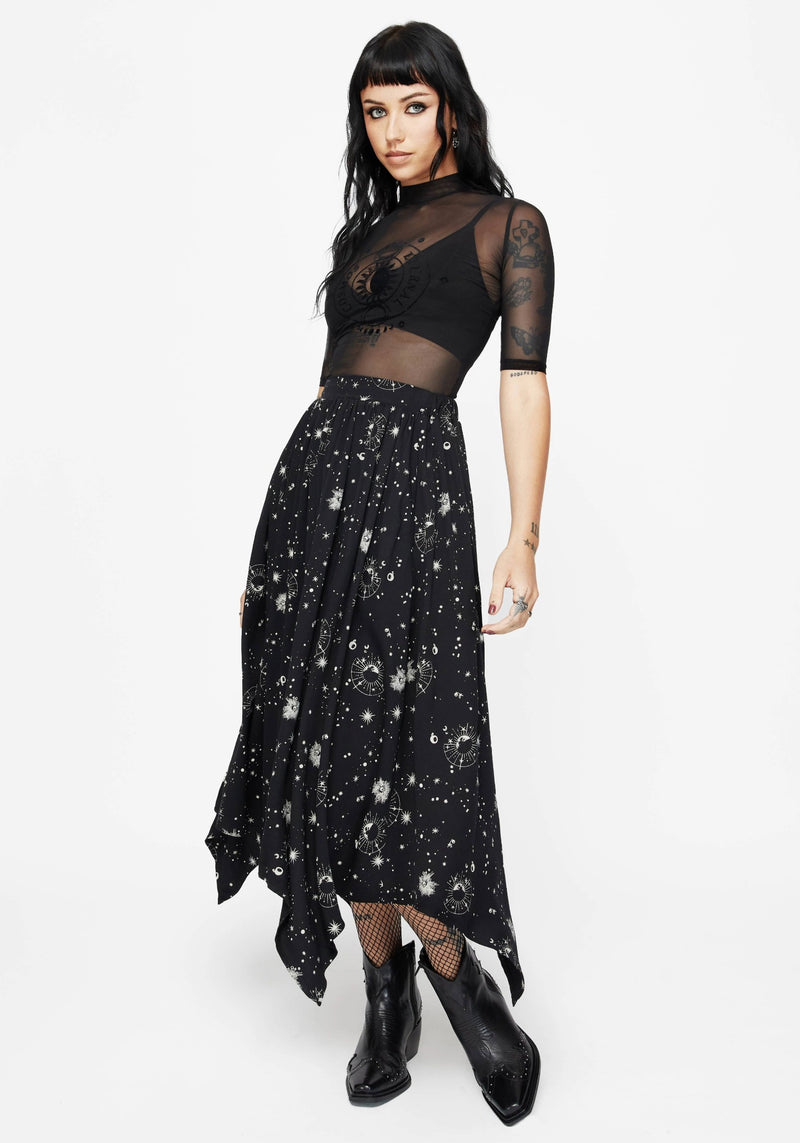 Comet Celestial Printed Handkerchief Hem Midaxi Skirt
