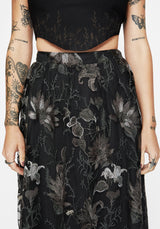 Estrid Embroidered Mesh Midaxi Skirt - Silver