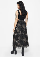 Estrid Embroidered Mesh Midaxi Skirt - Silver
