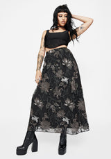 Estrid Embroidered Mesh Midaxi Skirt - Silver
