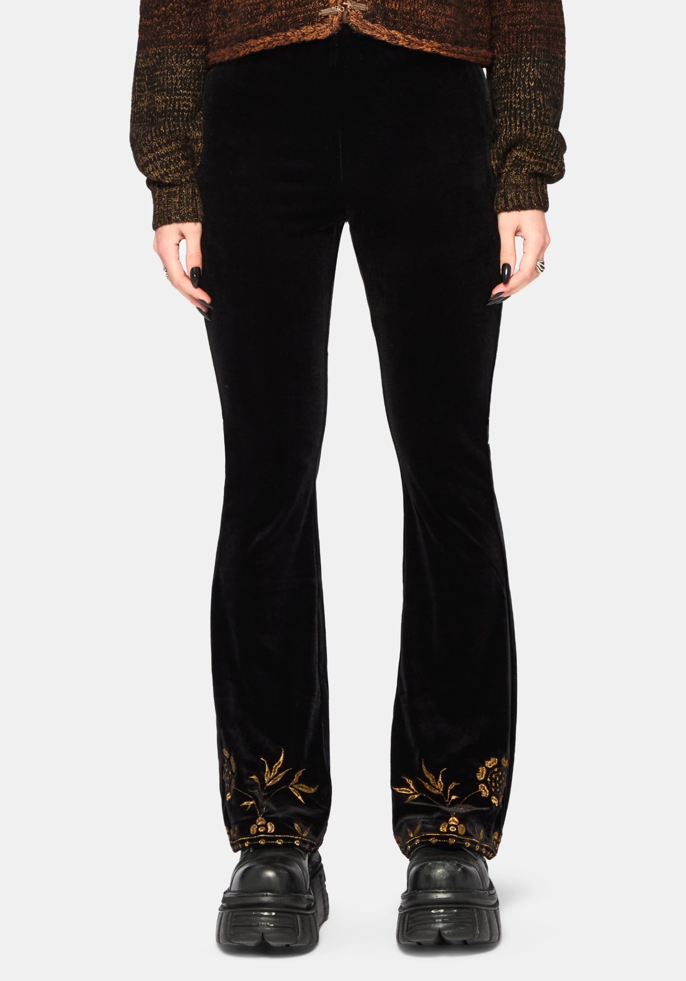 Kobra Velour Embroidered Flare Trouser – Disturbia