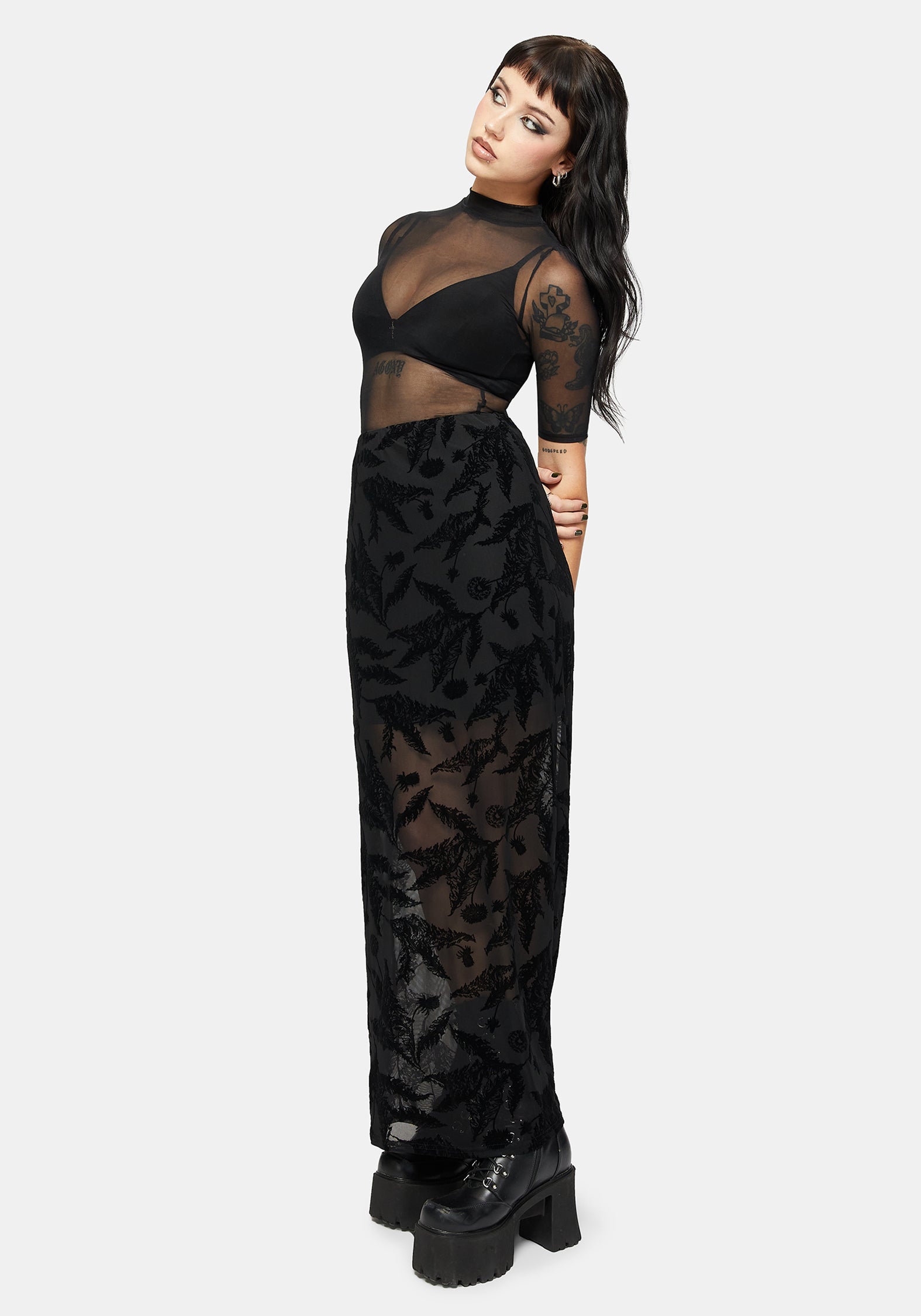 Cimora Dandelion Flock Mesh Midaxi Skirt