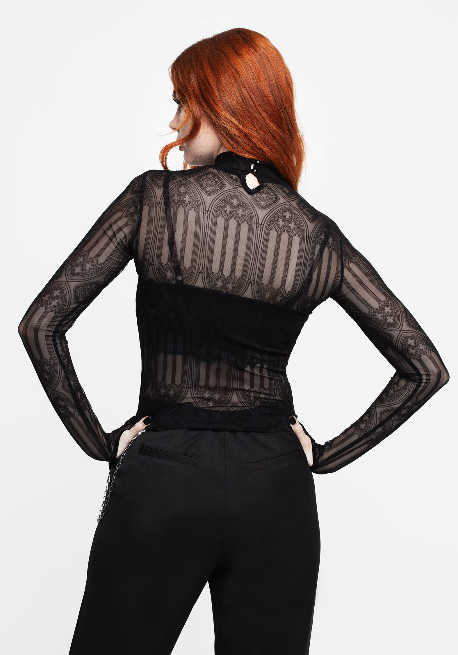 Cloister Flocked Mesh High Neck Long Sleeve Top | Disturbia - Shop