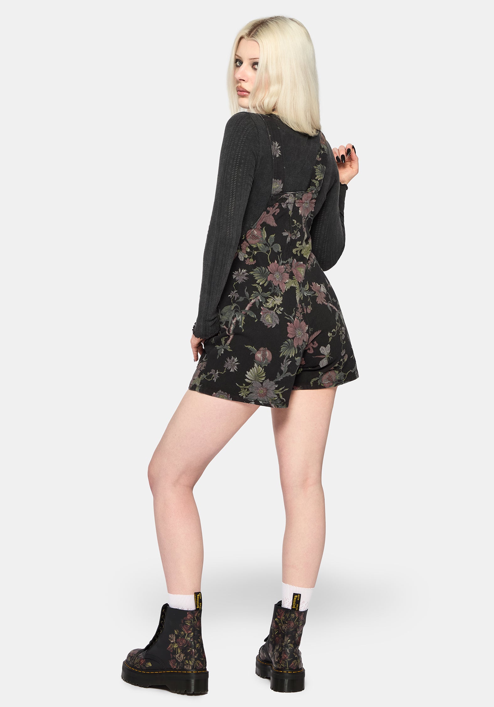 Poison Eden Print Denim Dungaree Short – Disturbia