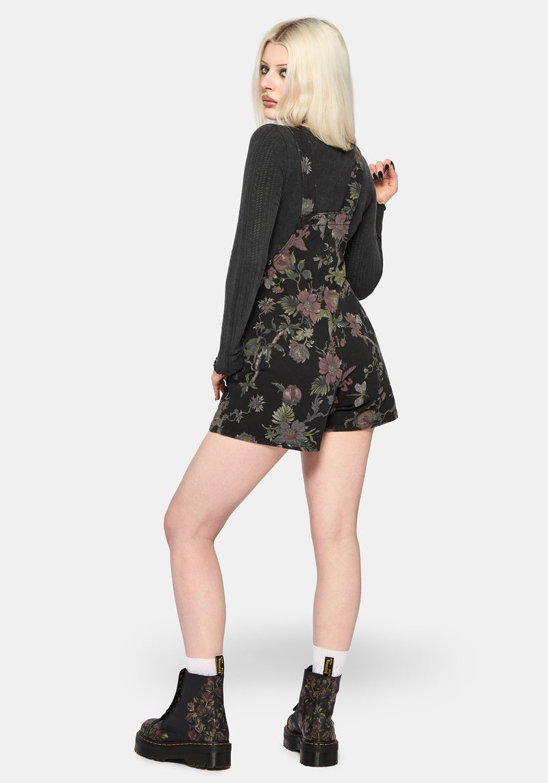 Poison Eden Print Denim Dungaree Short – Disturbia
