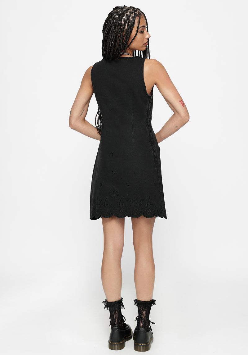 denim pinafore dress Ayr Broderie Denim Pinafore Dress – Disturbia