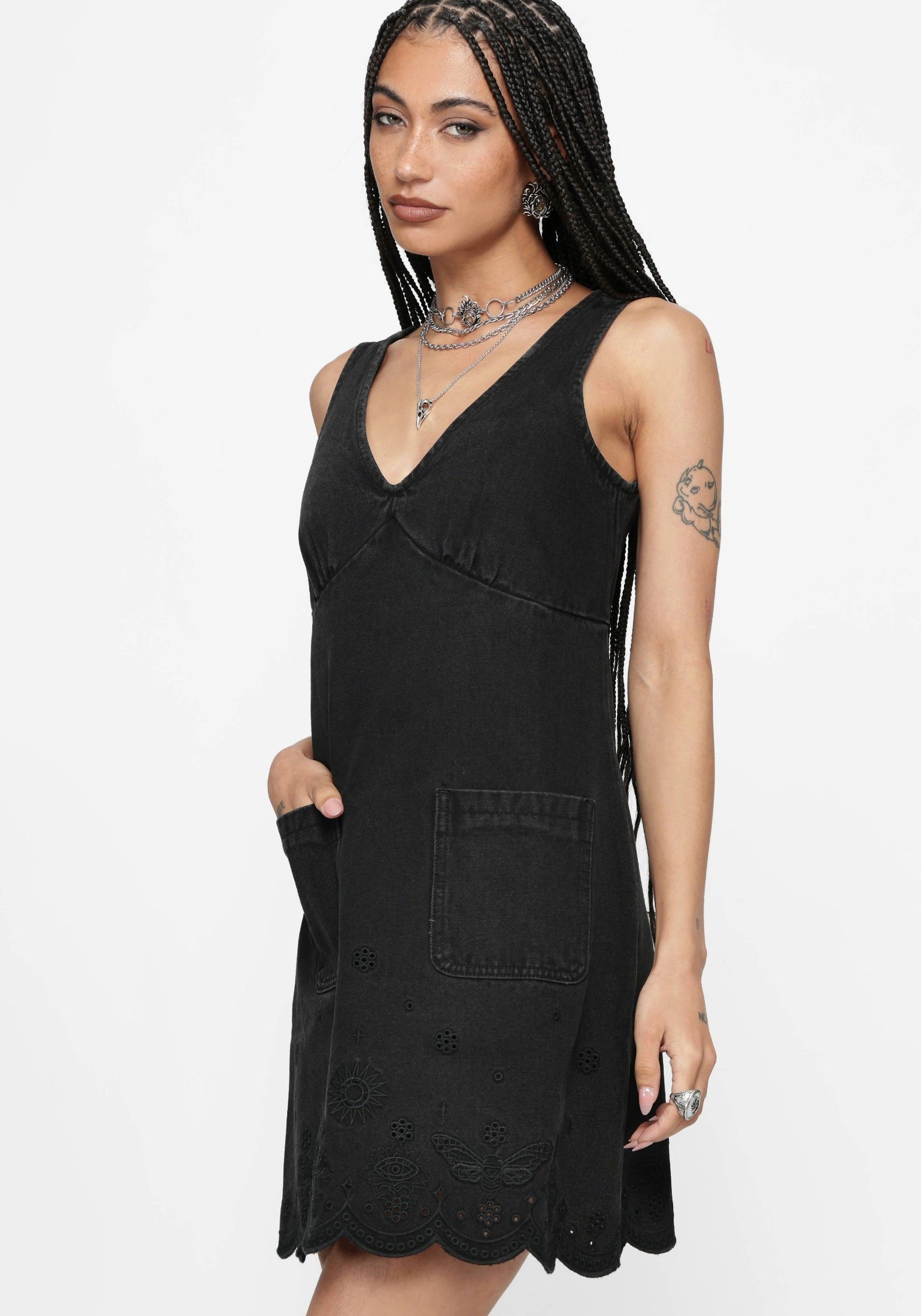 Ayr Broderie Denim Pinafore Dress