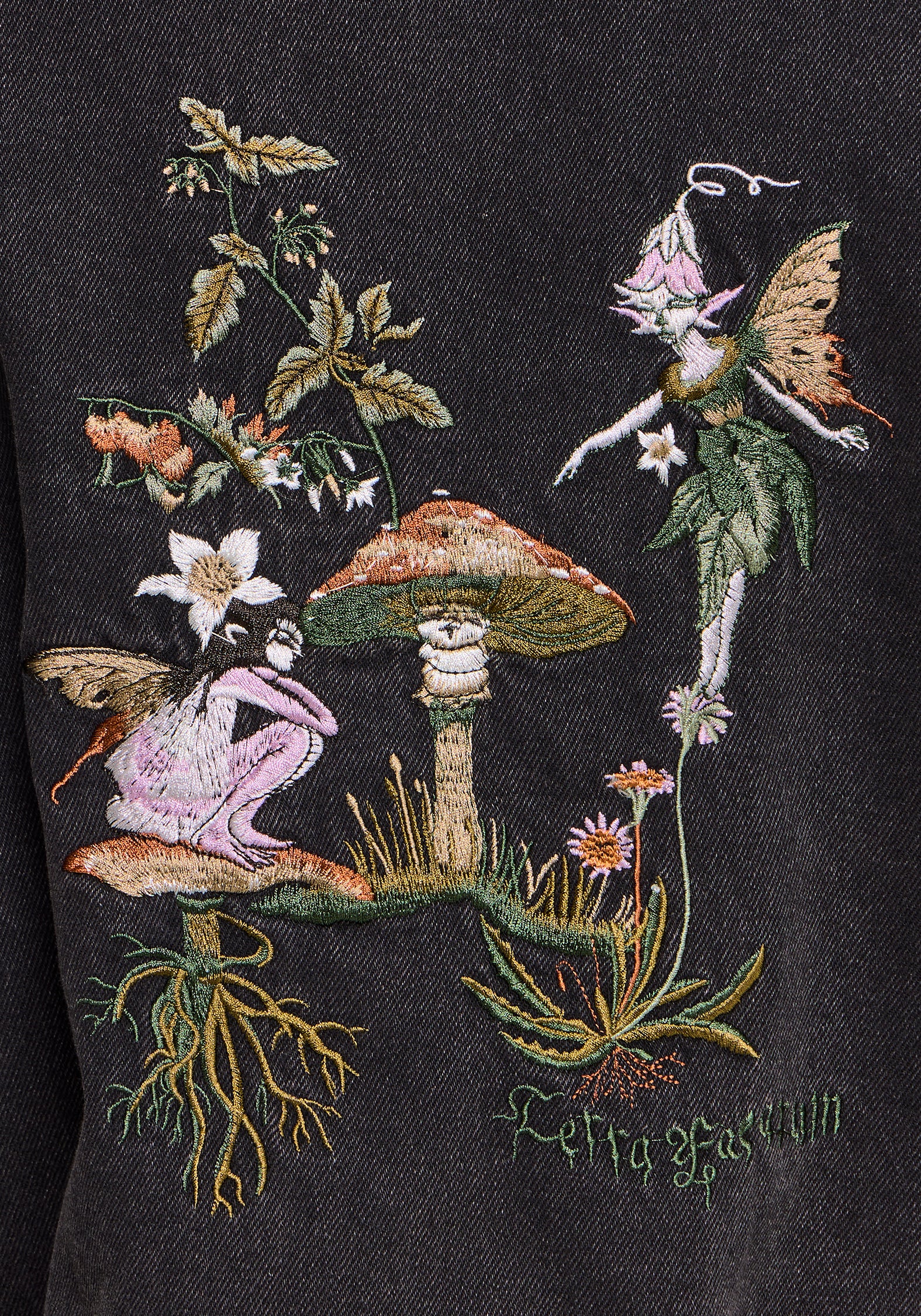 Faela Fairy Embroidered Distressed Denim Jacket US 2