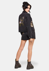 Faela Fairy Embroidered Distressed Denim Jacket US 2