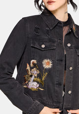Faela Fairy Embroidered Distressed Denim Jacket US 2