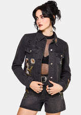 Faela Fairy Embroidered Distressed Denim Jacket US 2