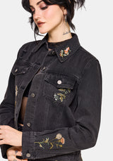 Faela Fairy Embroidered Distressed Denim Jacket US 2