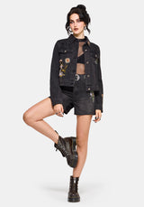 Faela Fairy Embroidered Distressed Denim Jacket US 2