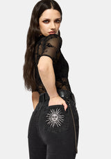 Reina Celestial Embroidered Denim Kick Flare Jean