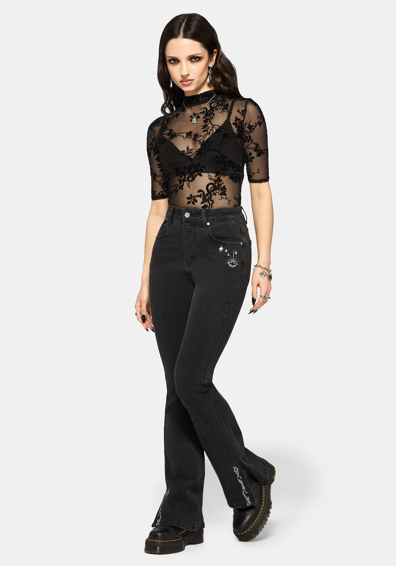 Reina Celestial Embroidered Denim Kick Flare Jean – Disturbia