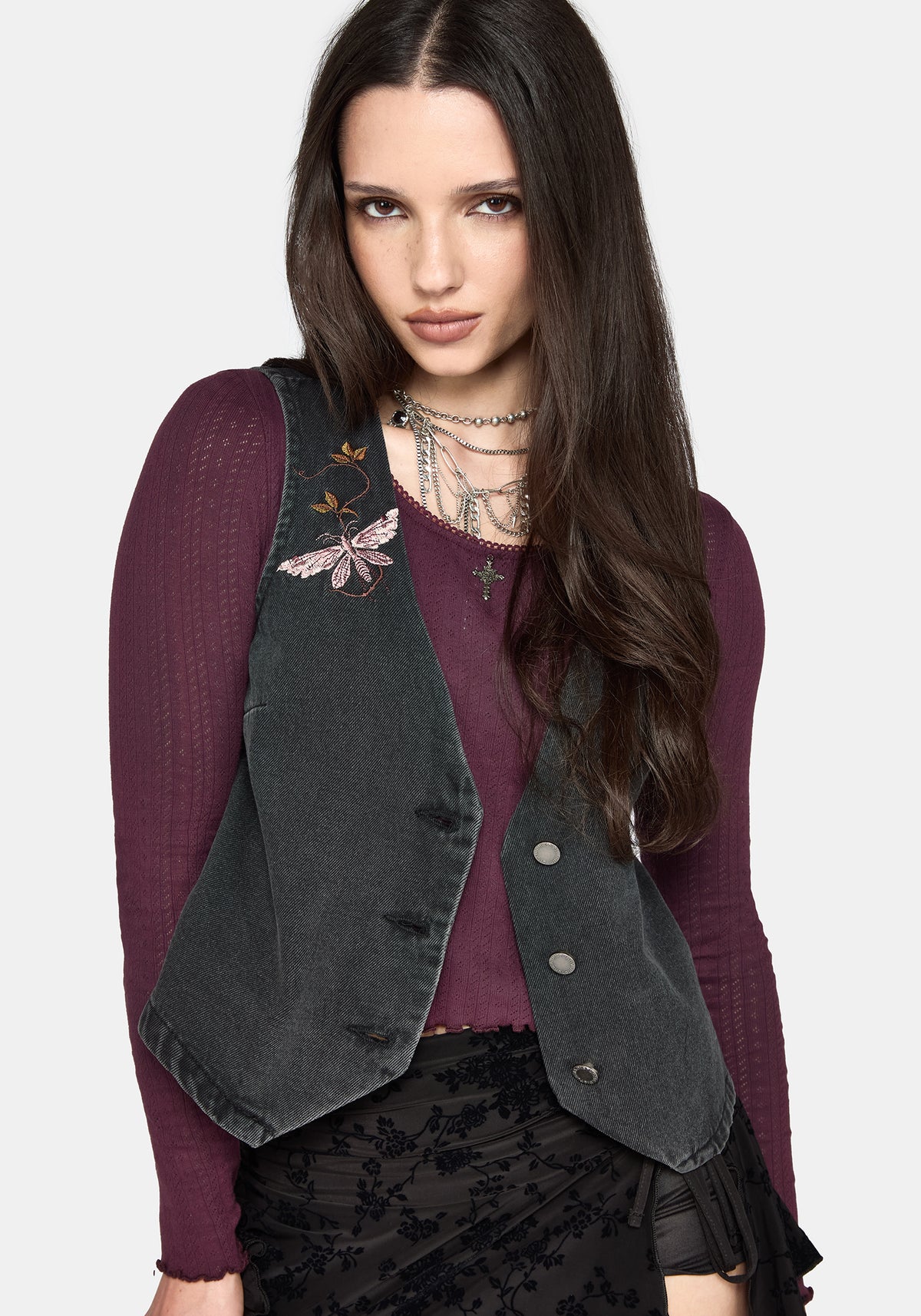 Maleah Embroidered Denim Waistcoat