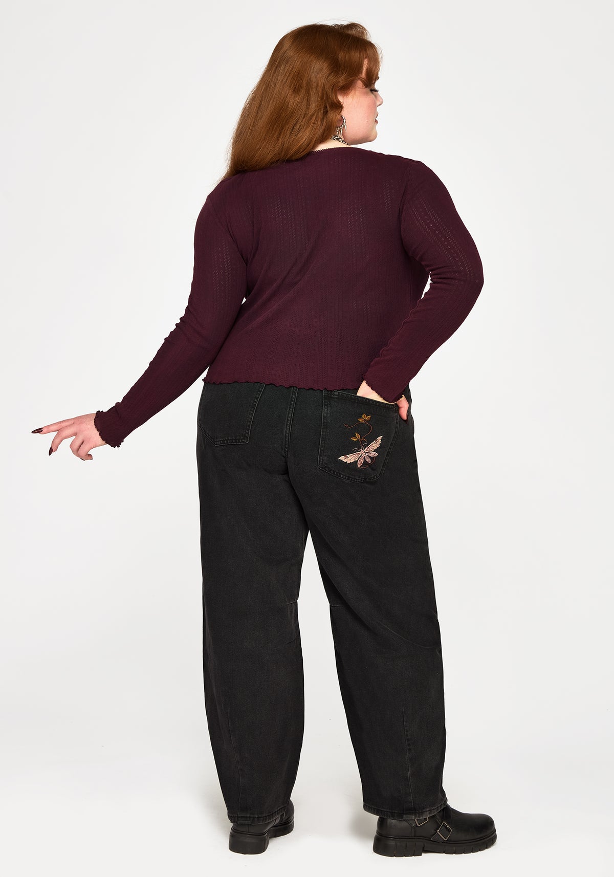 Maleah Embroidered Denim Barrel Jeans