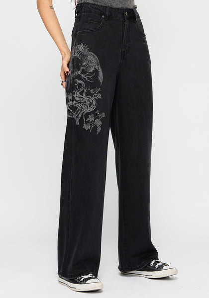 Cleo Phoenix Print Wide Leg Denim Jeans – Disturbia