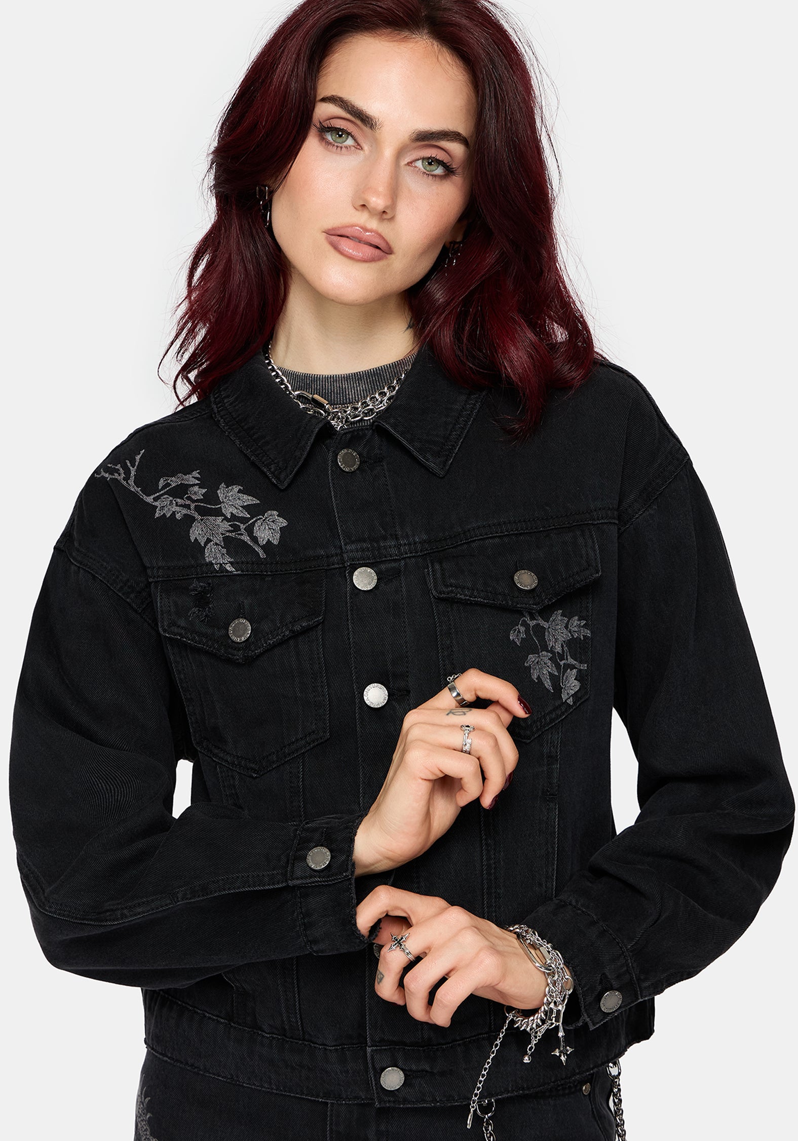 カズコキタムラ テイクオフ カットワークエンブロイダリージャケット フラワー刺繍 Cleo Phoenix Print Denim Jacket – Disturbia