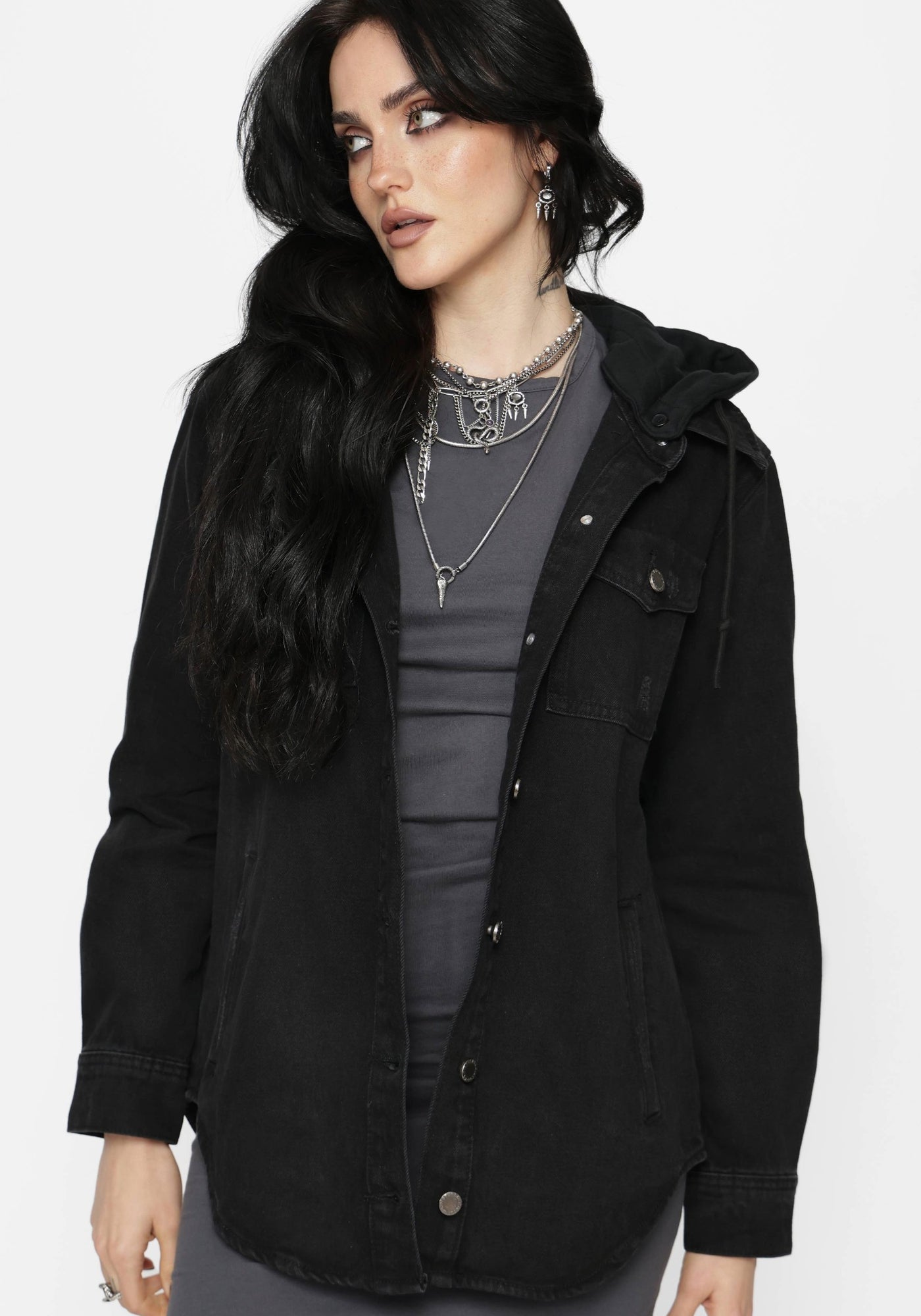 Trellis Hooded Pocket Denim Shacket – Disturbia