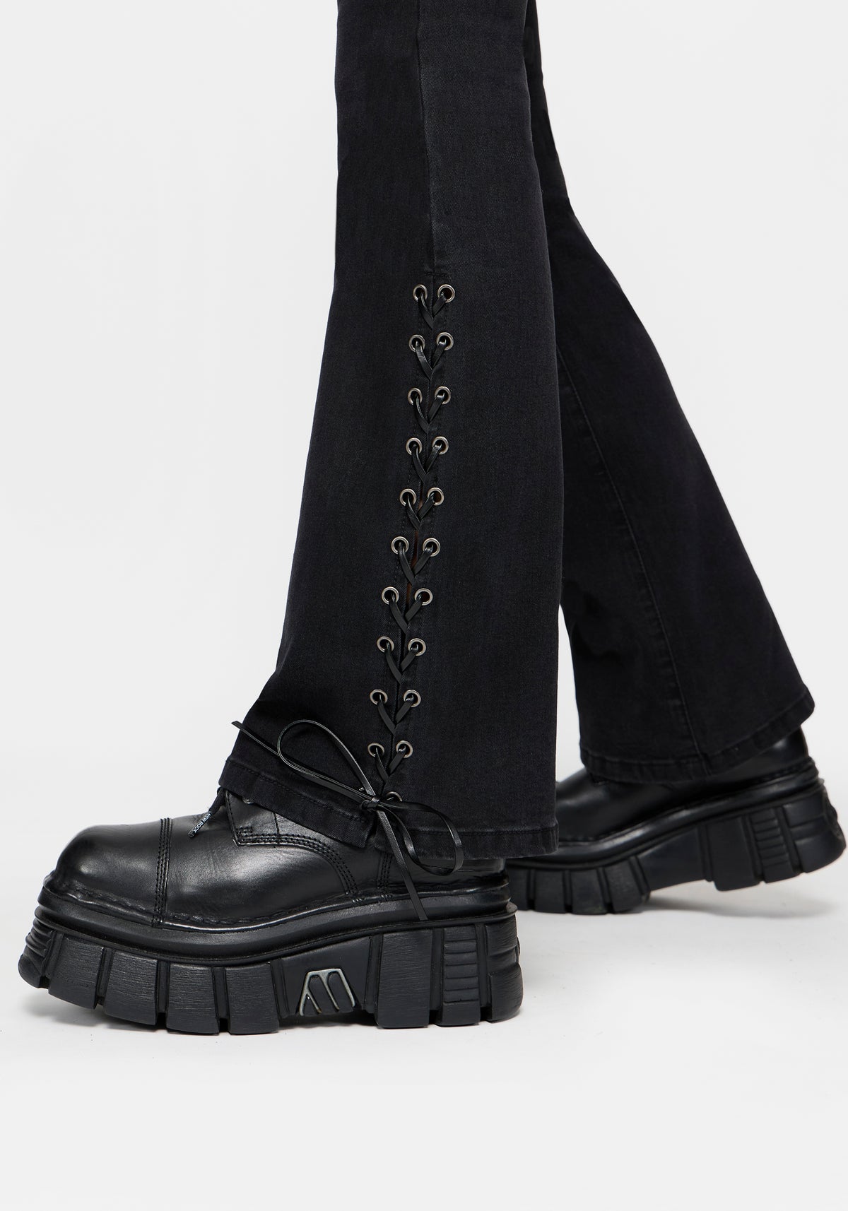 Graciela Low Rise Lace Up Kick Flare Jean