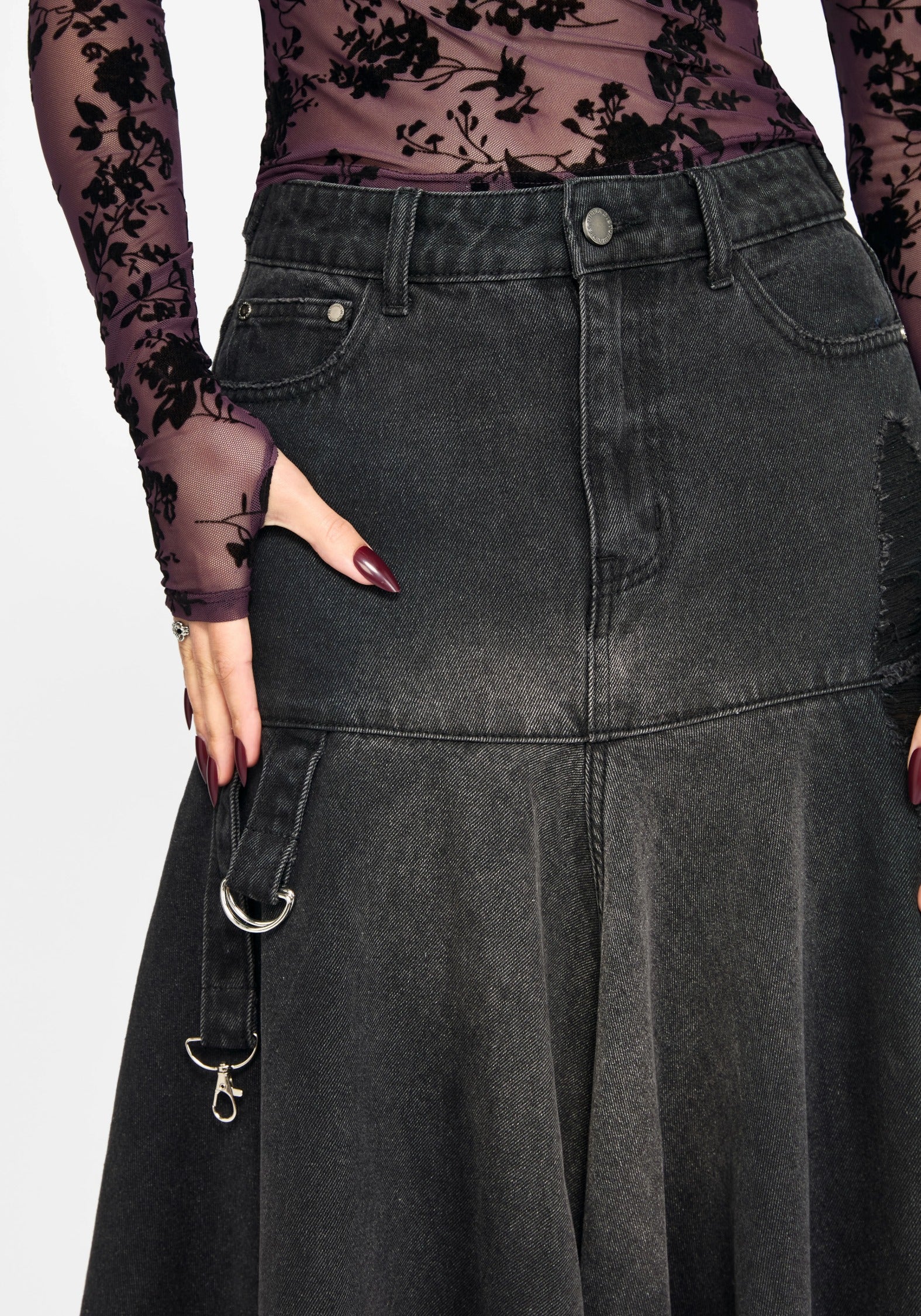 Erica Hanky Hem Denim Midi Skirt – Disturbia
