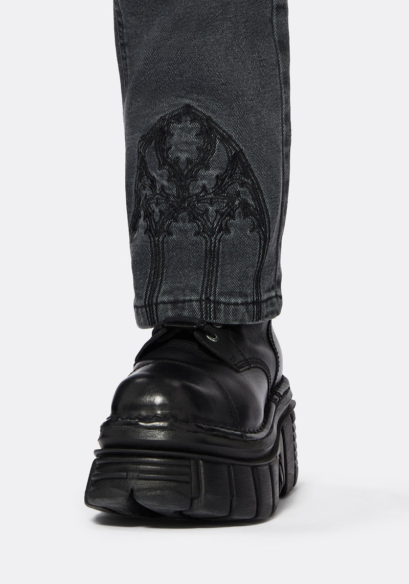 Occult Embroidered Straight Leg Jeans