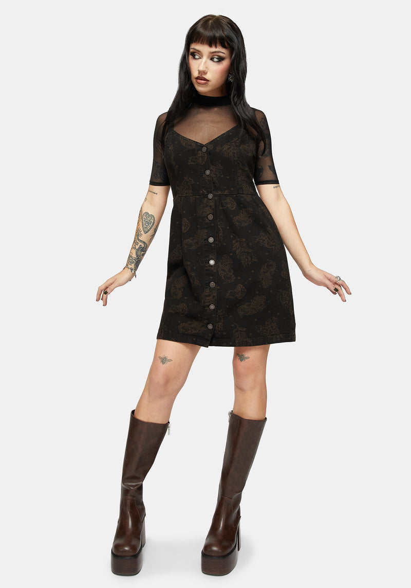 Hexborn Baba Yaga Printed Denim Mini Dress – Disturbia
