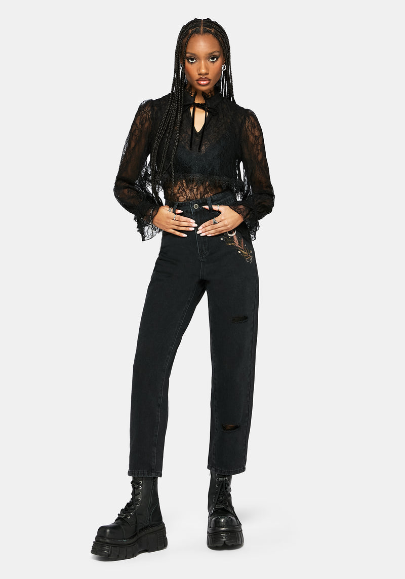 Abellona Embroidered Denim Mom Jean