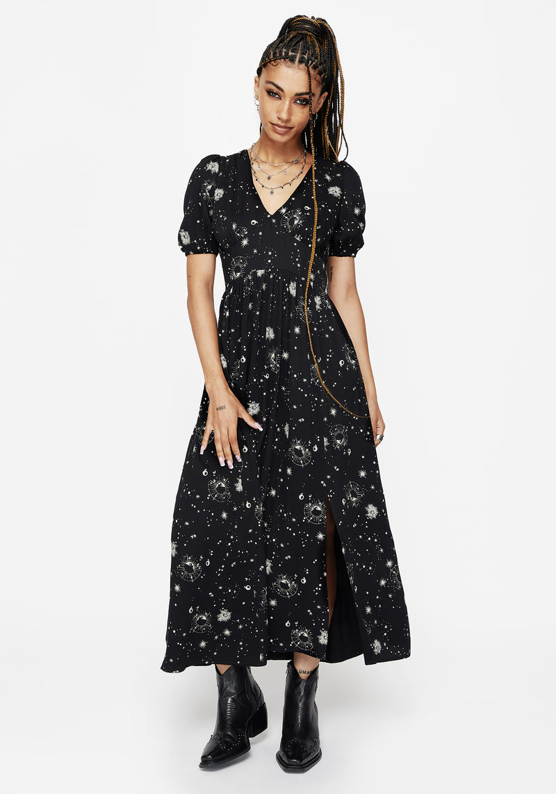 Comet Celestial Printed Puff Sleeve Midaxi Dress Disturbia Comet Celestial Printed Puff Sleeve Midaxi Dress Disturbia