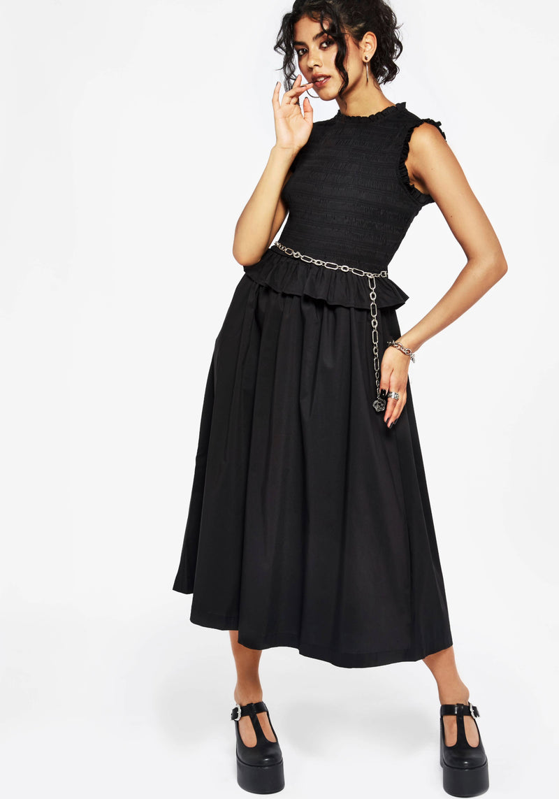 Veronica Cotton Smocked Bodice Bow Detail Midi Dress | Disturbia - Shop Women's Gothic, Alternative & Dark Romantic Fashion, Accessories & Homeware Veronica Cotton Smocked Bodice Bow Detail Midi Dress | Disturbia - Shop Women's Gothic, Alternative & Dark Romantic Fashion, Accessories & Homeware