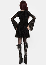 Lunafern Fern Leaf Flocked Mesh Flute Sleeve Mini Dress