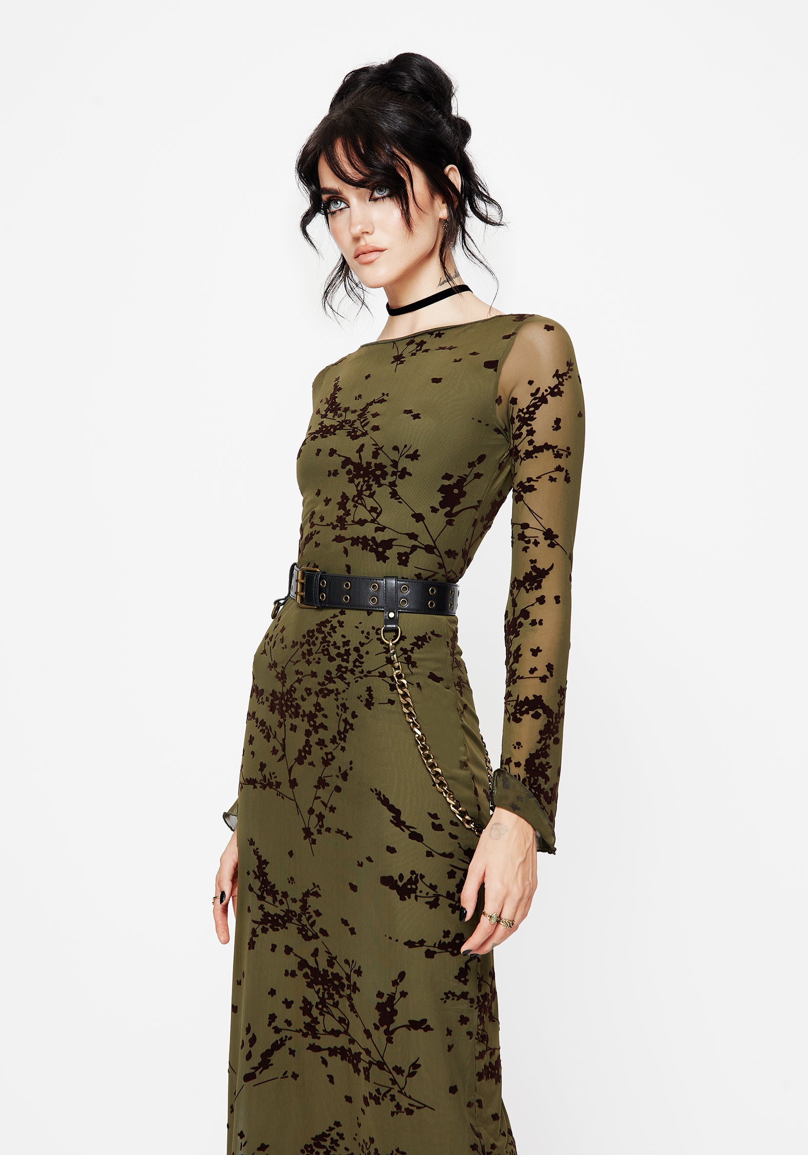 Jael Flocked Devoré Midi Dress