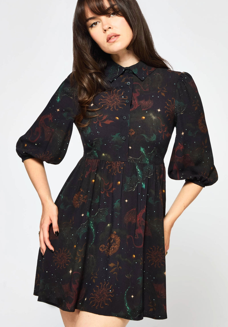 dragon print mini dress Phoenix Dragon Printed Mini Shirt Dress