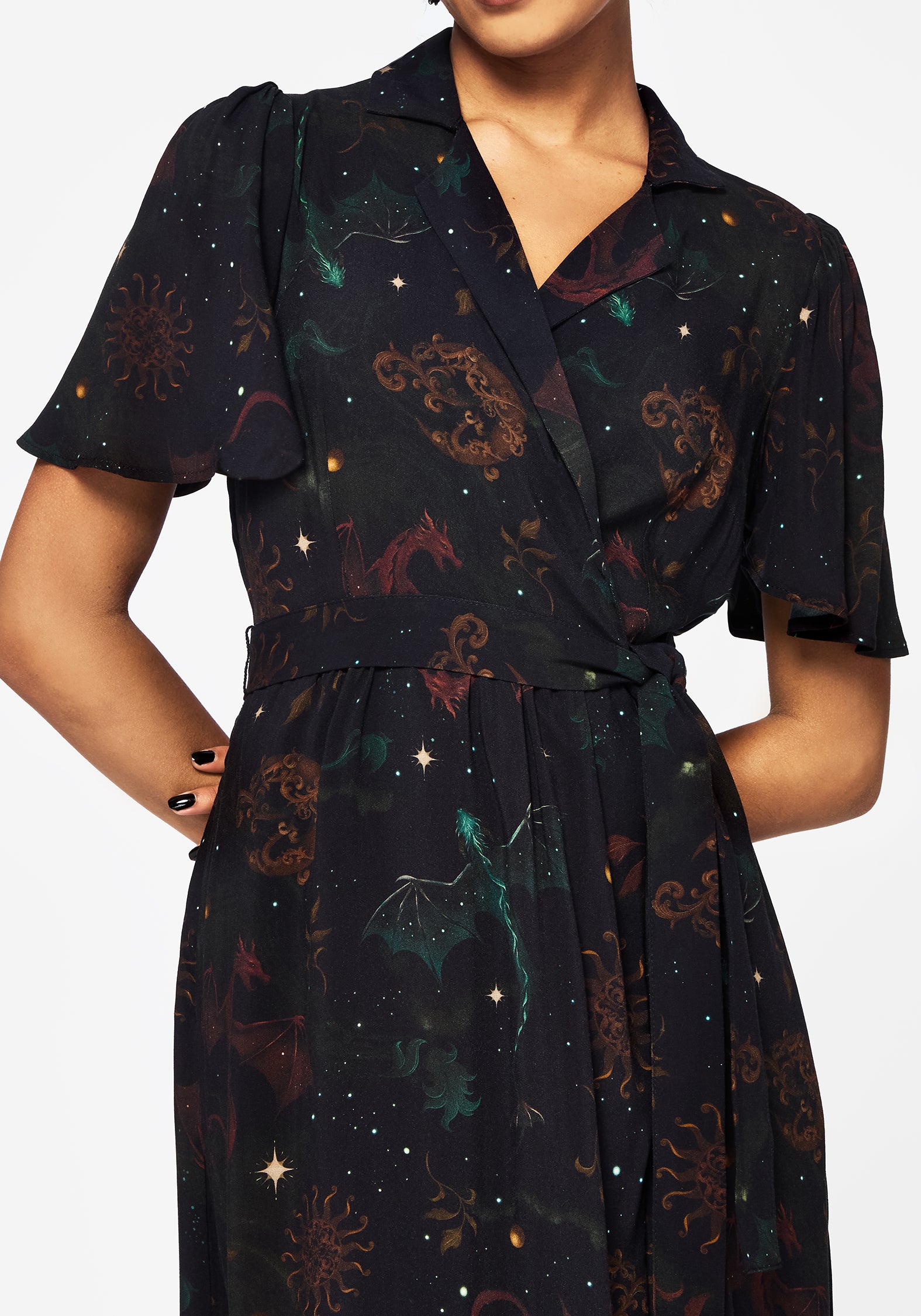 Phoenix Dragon Printed Wrap Midaxi Shirt Dress – Disturbia