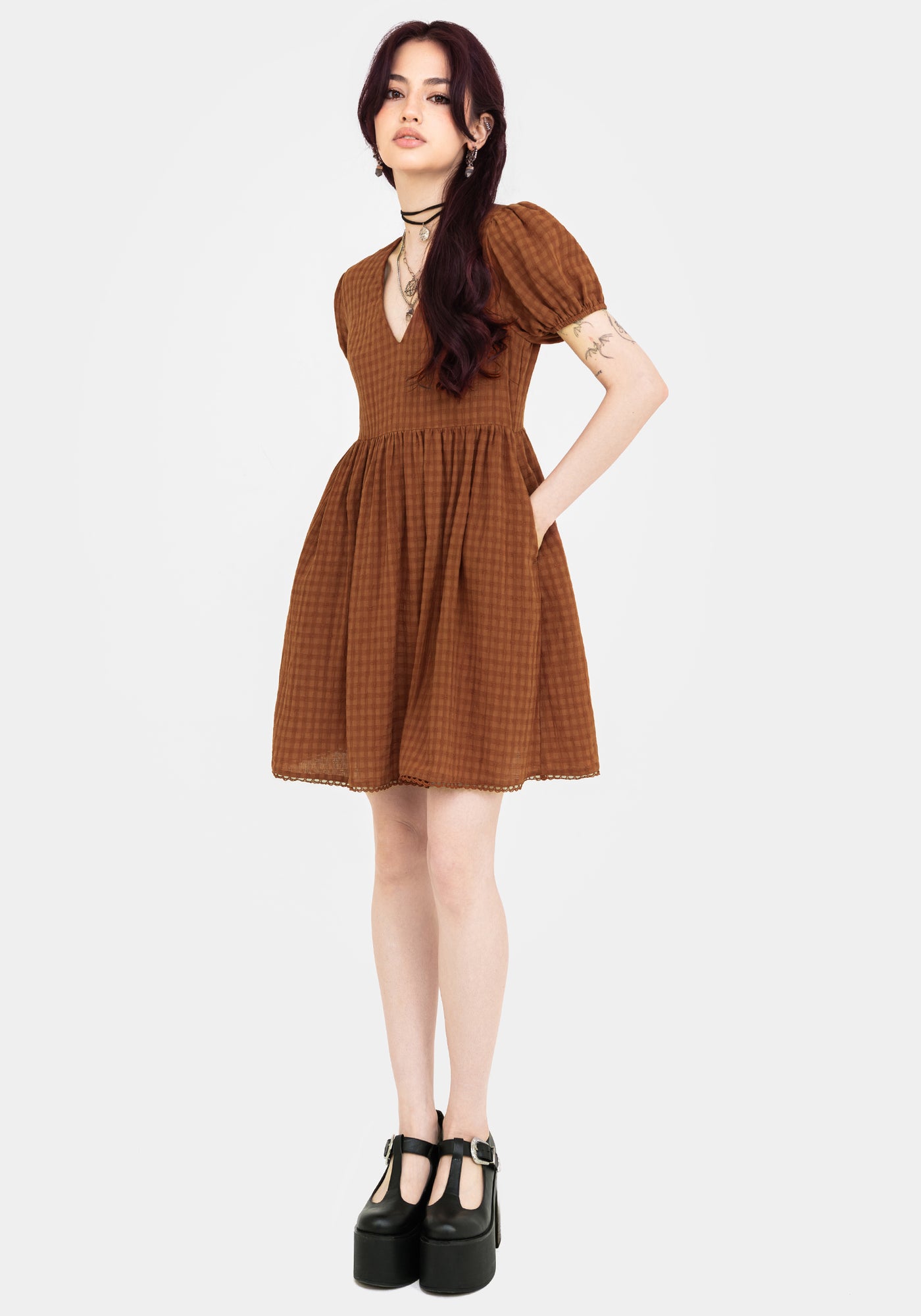 andmary Donna gather mini dress　brown　Ꮇ ZD252682_TKW_FRONT_ceae5ce9-