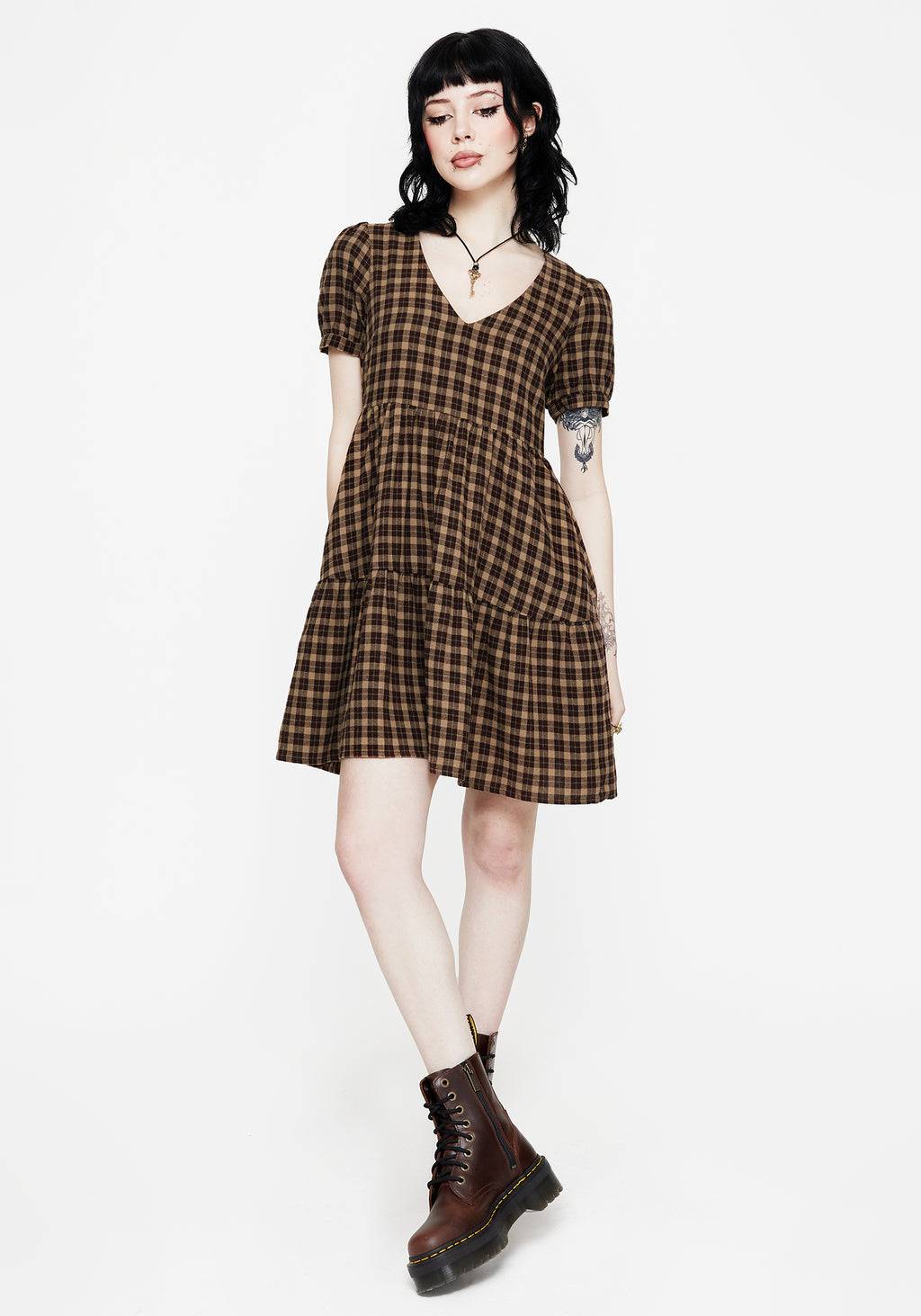 Terra Cotton Check Smock Mini Dress