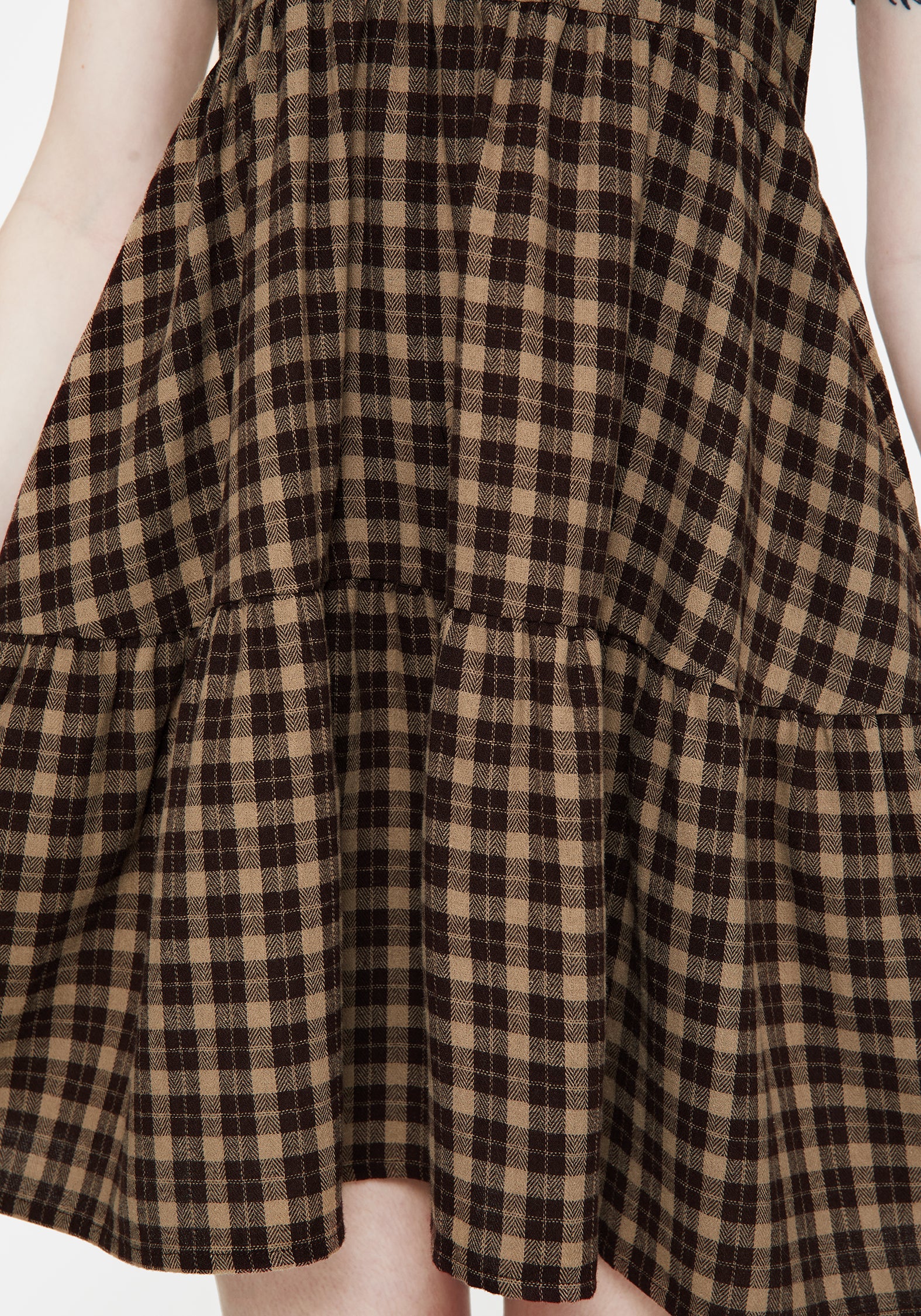 Terra Cotton Check Smock Mini Dress - Brown | Disturbia - Shop