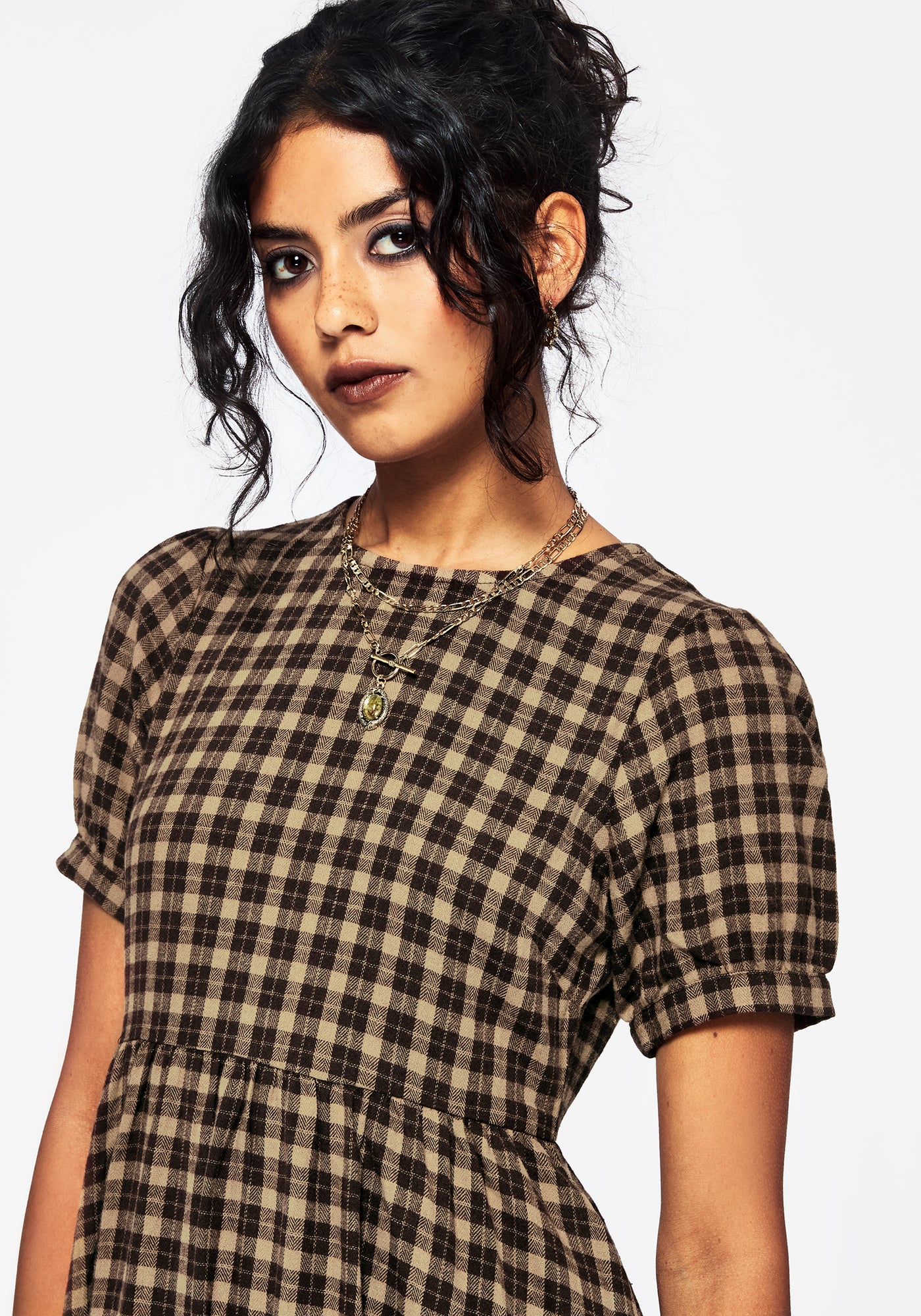 andmaryBetty layered check dress brown 【公式通販】