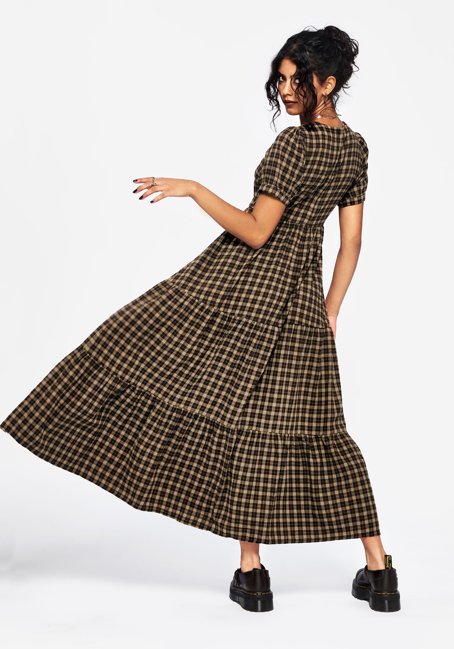 Terra Cotton Check Smock Midaxi Dress