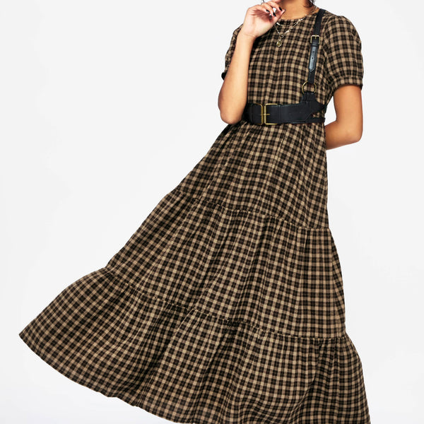 Terra Cotton Check Smock Midaxi Dress - Brown – Disturbia