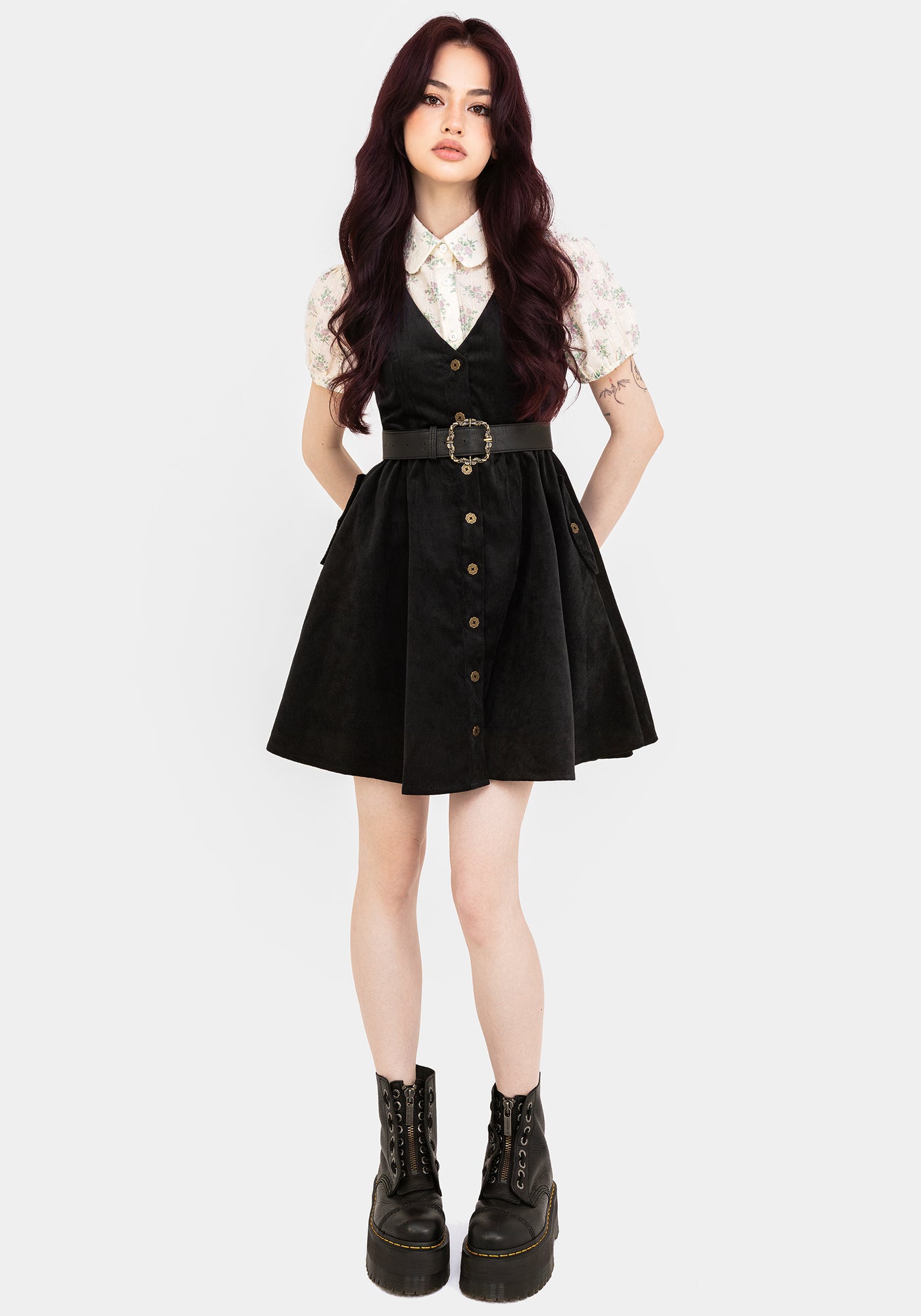 high waisted pinafore dress Women's Sage Cord Pinafore Dress Brown main image 0