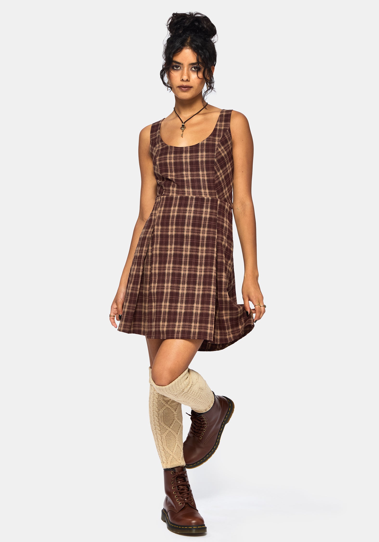 brown check pinafore dress Reiss 3-9 yrs Puppytooth-Check Pinafore Dress in Brown