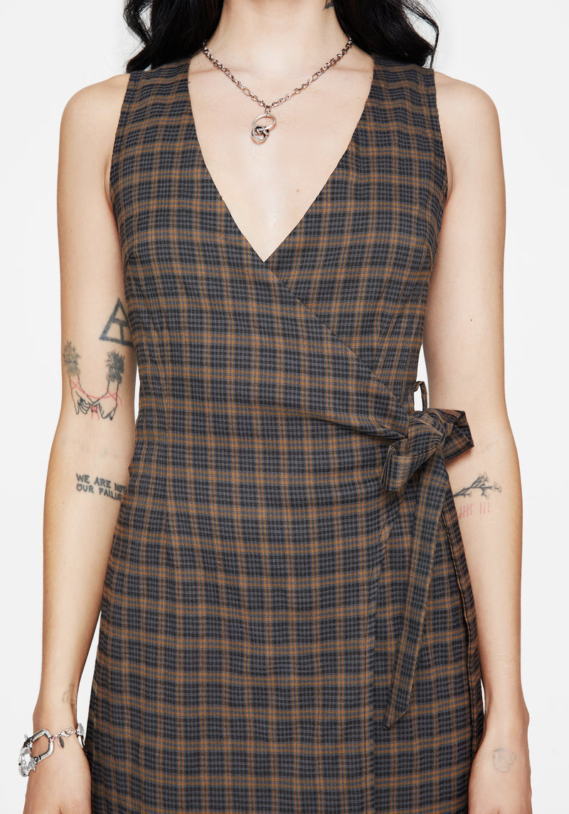 Allure Check Sleeveless Midaxi Wrap Dress